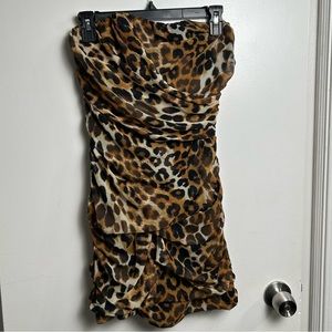 Express Cheetah Strapless Fitted Mini Dress